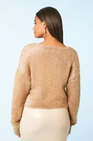 Women's Metallic Knit Crop Cardigan in Tan Large