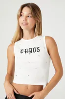 Women's Faux Gem Chaos Graphic Tank Top White/Black