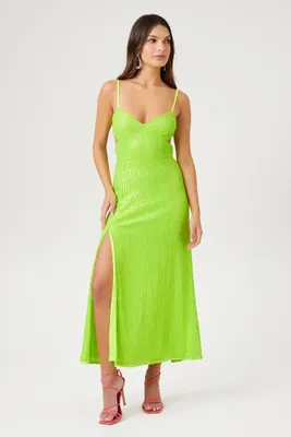 Women's Sequin Cutout Cami Midi Dress in Lime Small