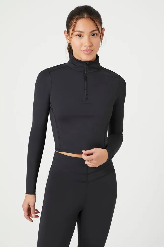 Women's Active Half-Zip Cropped Jacket in Black, XS