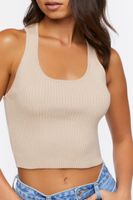 Women's Ribbed Knit Racerback Crop Top Ash Brown