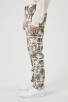 Men Distressed Camo Print Slim-Fit Jeans Taupe,