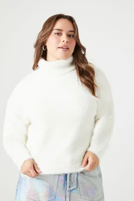 Women's Fuzzy Turtleneck Sweater in Vanilla, 2X