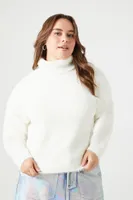 Women's Fuzzy Turtleneck Sweater Vanilla,