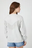 Women's Nashville Graphic Fringe Pullover in Grey Large