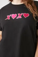 Women's XOXO Heart Graphic T-Shirt in Black, 3X