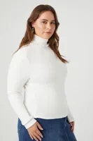 Women's Lettuce-Edge Turtleneck Top in Cream, 3X