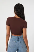 Women's Short-Sleeve Sweater-Knit Crop Top Chocolate