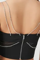 Women's Rhinestone Box Chain Bralette in Black/Silver, XL