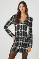 Women's Tweed Plaid Mini Dress in Black/White Small