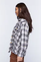 Women's Plaid Drop-Sleeve Shacket in Grey, XS