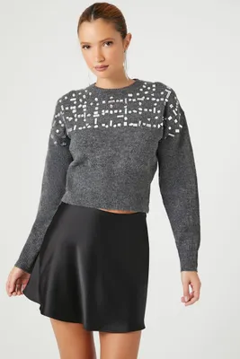 Women's Faux Gem Longline Sweater Grey/Silver