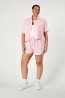 Women's Chambray Pocket Shorts in Pink, 0X