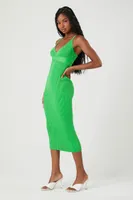 Women's V-Neck Cami Midi Dress in Green, XL