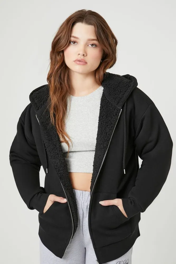 Women's Faux Shearling-Trim Hooded Jacket Medium