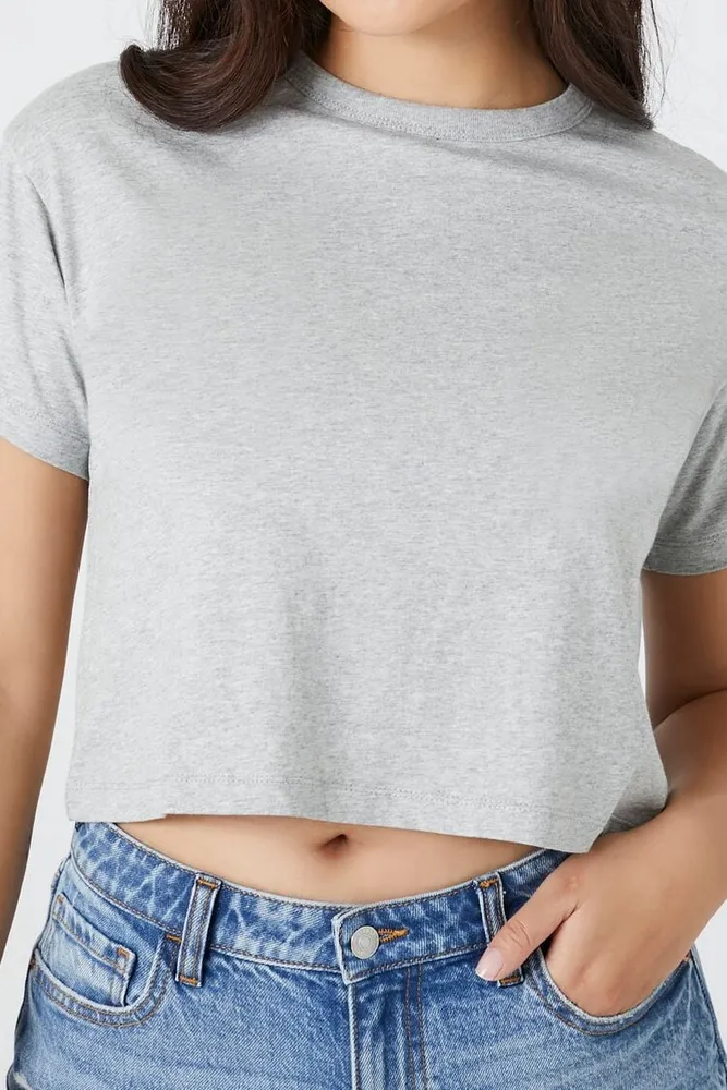 Women's Crew Neck Cropped T-Shirt in Heather Grey Medium