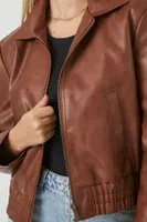 Women's Faux Leather Bomber Jacket Dark