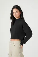 Women's French Terry Cropped Pullover in Black Medium