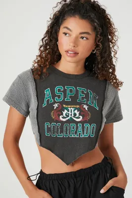 Women's Fleece Colorado Graphic Cropped Tee in Charcoal Small
