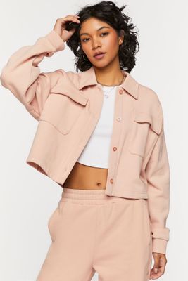 Women's French Terry Cropped Jacket in Blush, XL