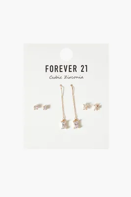 Women's CZ Stud & Drop Earring Set in Gold/Clear