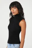 Women's Sweater-Knit Turtleneck Crop Top in Black Medium