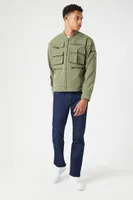 Men Pocket Trucker Jacket in Olive Large