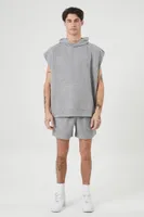 Men Oversized Ribbed Knit Sleeveless Hoodie in Dark Grey Medium