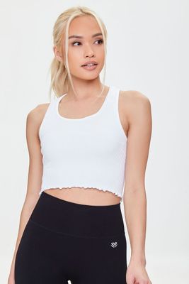 Women's Active Seamless Lettuce-Edge Crop Top in White Small