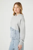 Women's Reworked Denim Hoodie in Heather Grey Small