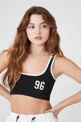 Women's Ribbed Knit 96 Graphic Bralette in Black/White, XL