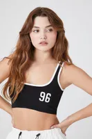 Women's Ribbed Knit 96 Graphic Bralette in Black/White, XL