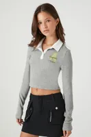 Women's Ribbed Augusta Graphic Rugby Shirt in Heather Grey Large