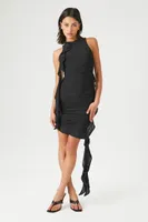 Women's Ruched Sash Mini Bodycon Dress in Black Small