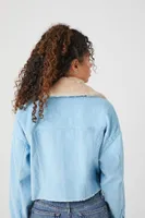 Women's Corduroy Cropped Trucker Jacket in Sky Blue Small