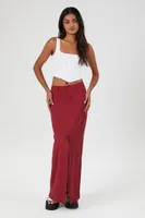 Women's Twill Split-Hem Maxi Skirt in Burgundy, XS