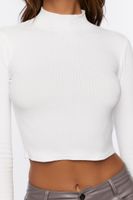 Women's Ribbed Knit Mock Neck Top in Vanilla Large