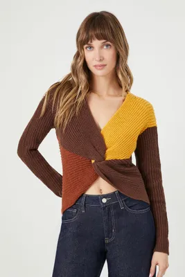 Women's Twisted Colorblock Cropped Sweater