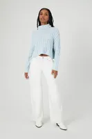 Women's Ribbed Knit Turtleneck Sweater in Light Blue, XS