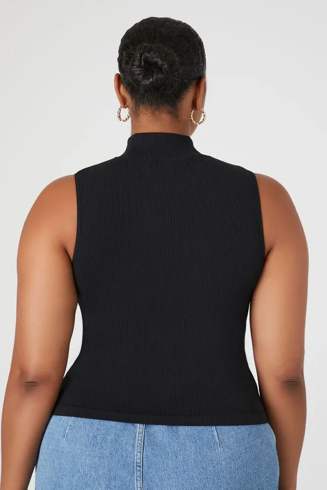 Women's Seamless Sweater-Knit Tank Top in Black, 0X