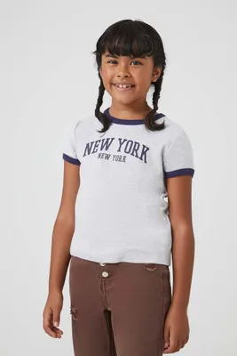 Girls New York Ringer T-Shirt (Kids) in Grey, 13/14