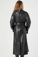 Women's Faux Leather Double-Breasted Trench Coat in Black Small