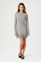 Women's Pleated Drop-Waist Mini Dress in Dark Grey Large