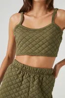 Women's Quilted Cropped Cami in Olive Medium