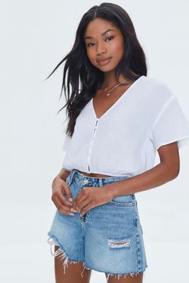 Women's Textured Crop Top in White Small