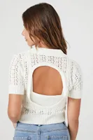 Women's Crochet Sweater-Knit Top & Cami Set in White Medium