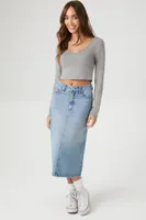 Women's Fitted V-Neck Crop Top in Grey, XL