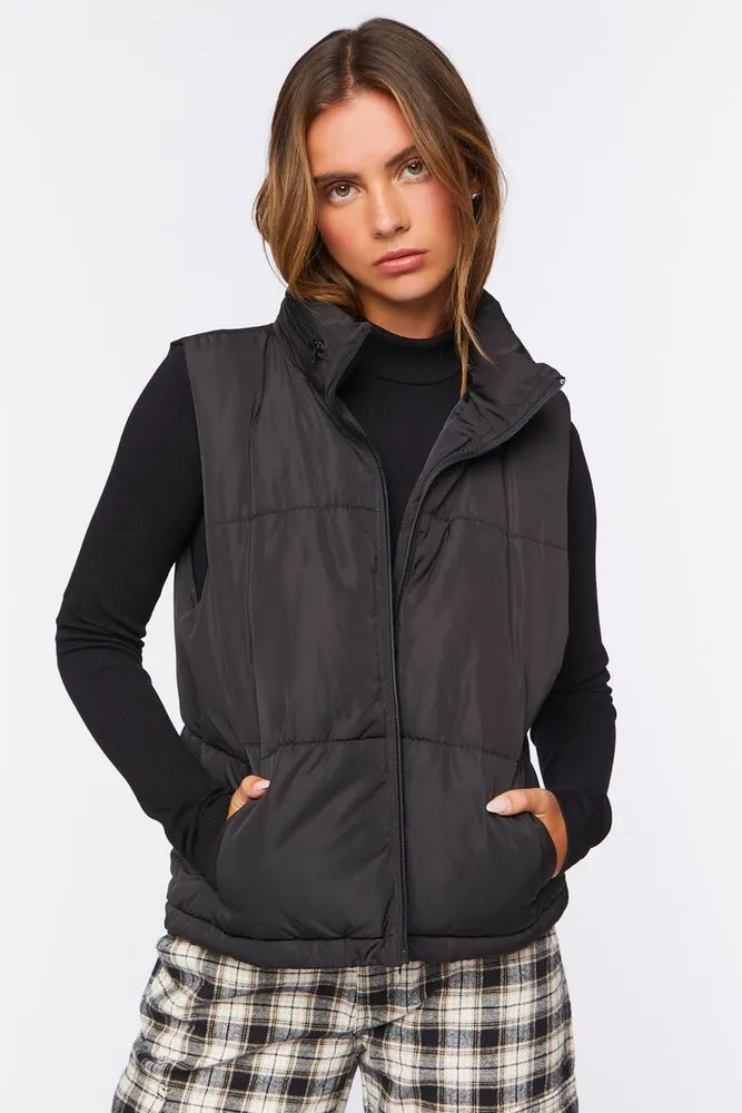 Women's Zip-Up Puffer Vest in Black Small