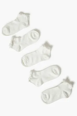 Lettuce-Edge Ankle Socks Set - 5 pack in White/White