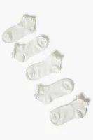 Lettuce-Edge Ankle Socks Set - 5 pack in White/White